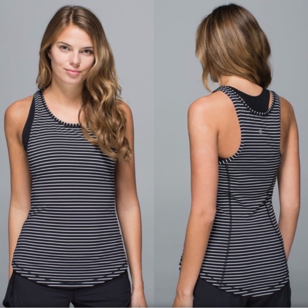 lululemon athletica Black and White Striped Racerback Tank